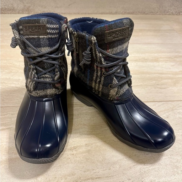 Sperry Saltwater Plaid Wool Winter Waterproof Duck Boots 7.5 - Picture 1 of 9